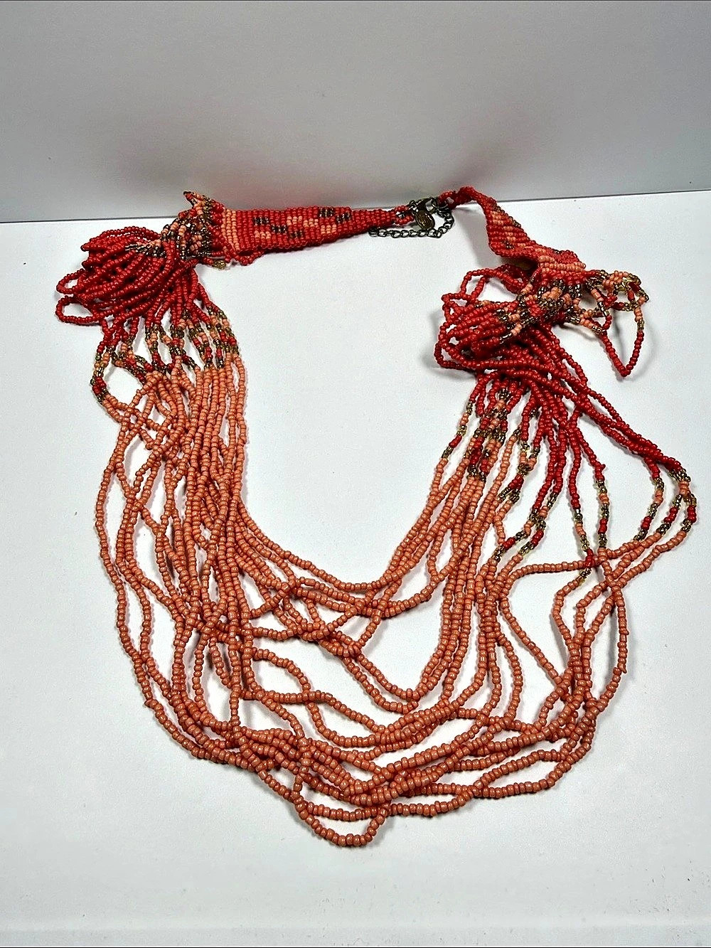 Susan Graver Beaded Multi-Strand Necklace Red & Orange